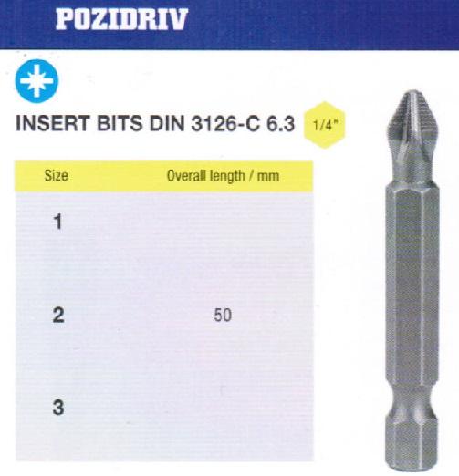 Биты крестовые РZ2х 50мм S2 с насечкой DIN3126 хв-к Е1/4 PROFI "CNIC"