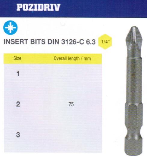 Биты крестовые РZ3х 75мм S2 цилиндрические с насечкой DIN3126 хвостовик Е1/4 PROFI "CNIC" в упаковке 10 шт.