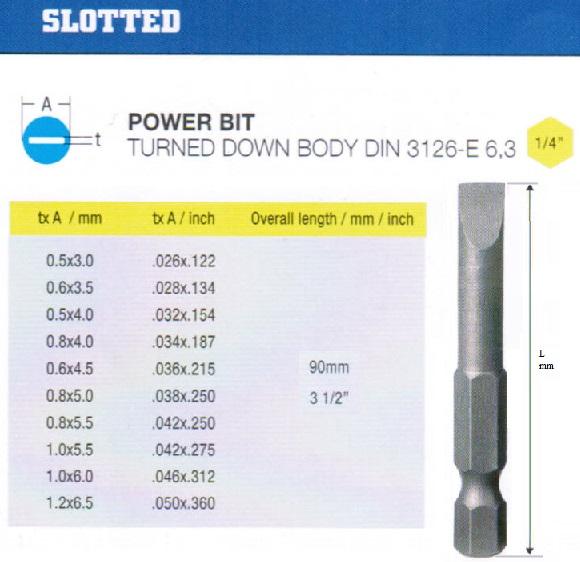 Биты шлицевые SL 4,0х0,8х 90мм CrV DIN3126 хв-к Е1/4 "CNIC"