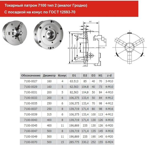 Патрон токарный d 400 мм 3-х кулачковый 7100-0045П (конус 11) "CNIC" (аналог Гродно)