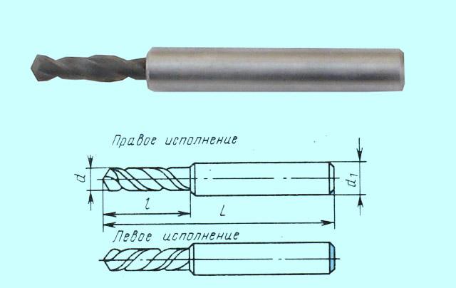 Сверло d 4,4х16х56 ц/х ВК8 цельное стальной ут. хв. dхв. 7,0 ГОСТ17273